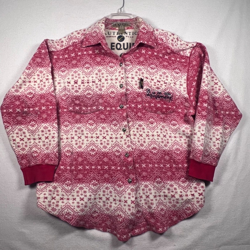 BUM‎ Worker Gear Womens LG Button Up Shirt 90's Red & White Snowflake Print